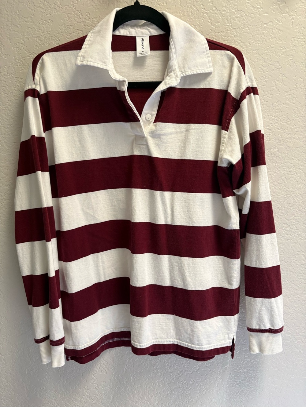 Abound Maroon and White Striped Rugby Polo Top